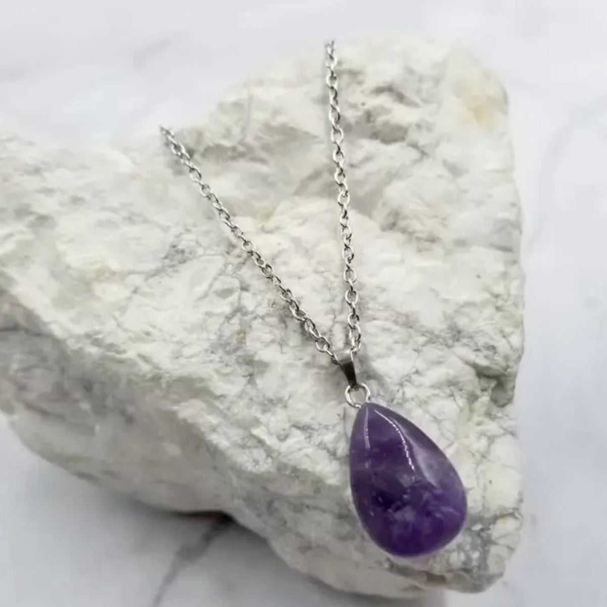 Amethyst Drop Pendant Crystal Necklace - Made in the USA