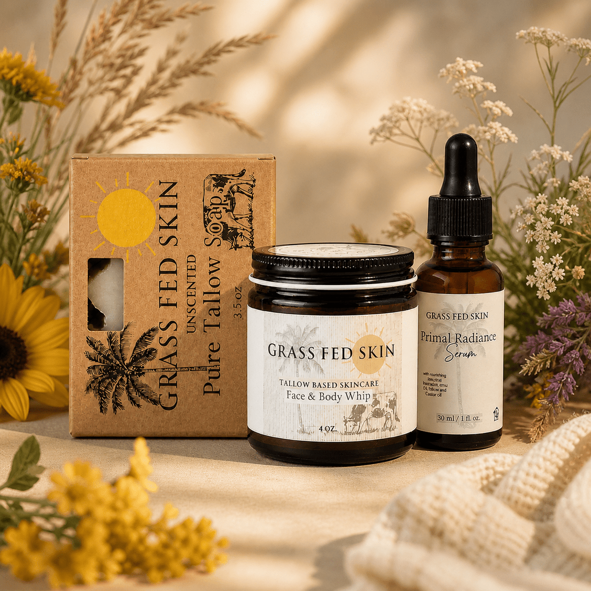 Grass Fed Skin Tallow Moisturizing Bundle 1 - Made in the USA