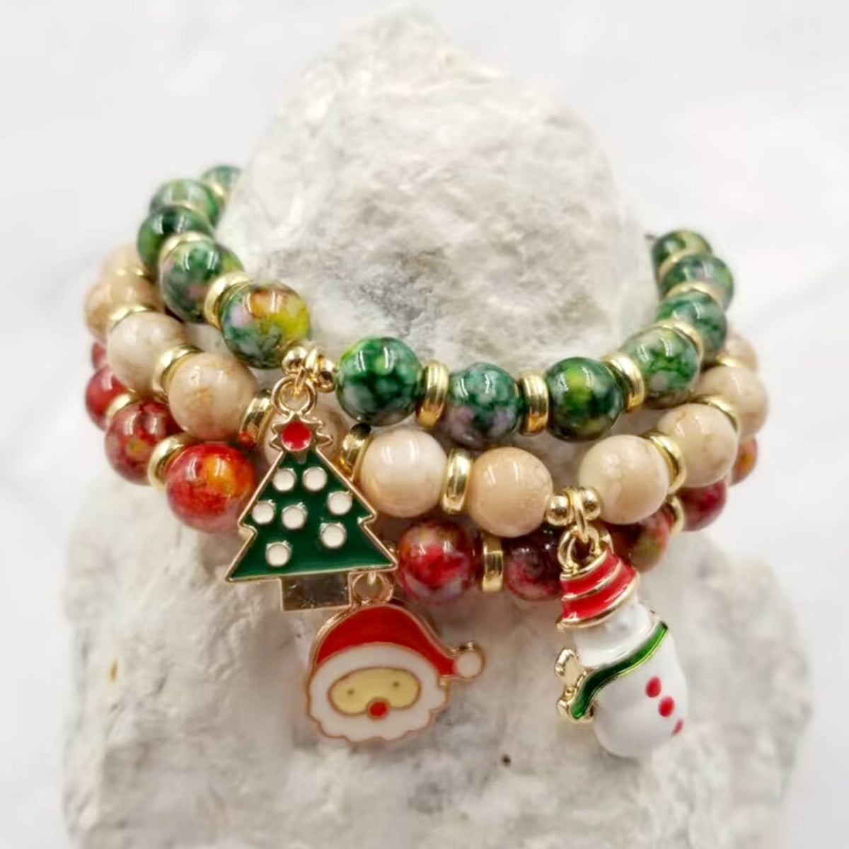 Set of Christmas Stretch Stacking Bracelets - Made in the USA