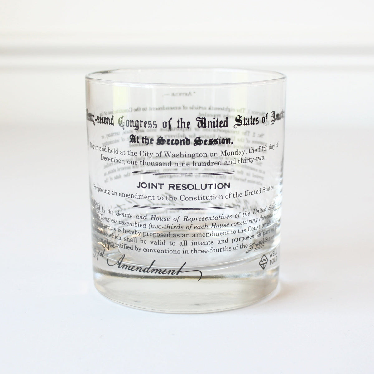 US Constitution 18th and 21st Amendments Prohibition Rocks Glasses - Made in the USA