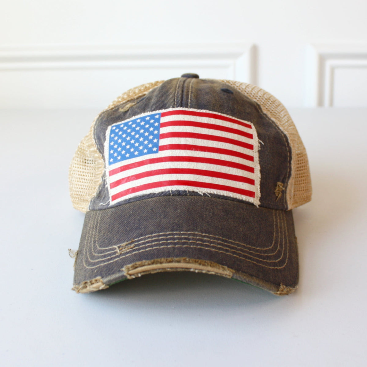 Distressed American Flag Hat - Navy Blue - Made in the USA