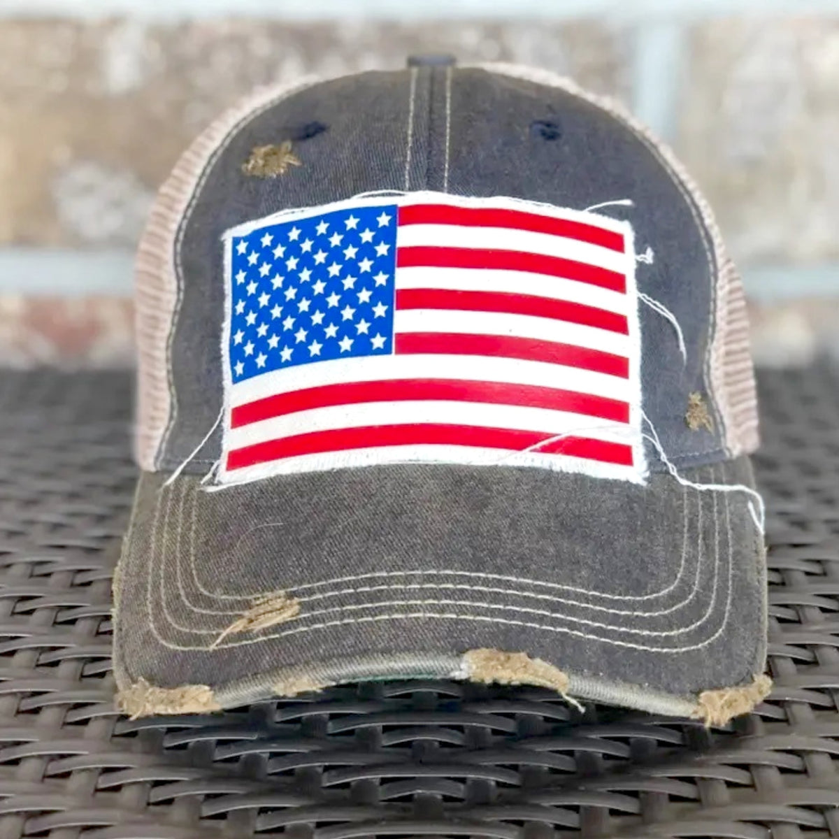 Distressed American Flag Hat - Navy Blue - Made in the USA