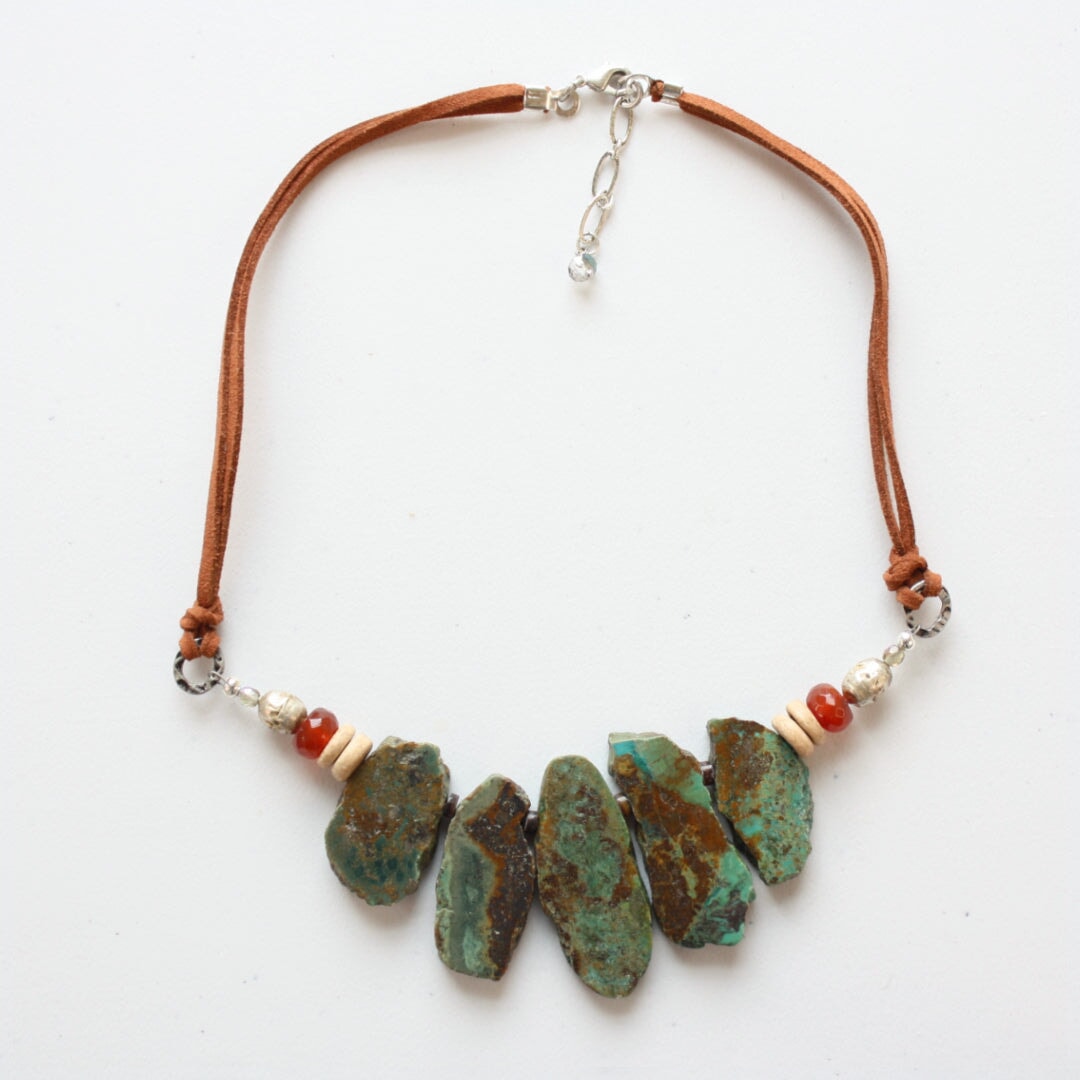 Turquoise Nugget Boho Necklace with Vegan Suede - Made in the USA