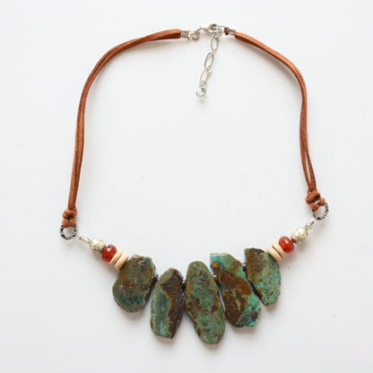 Turquoise Nugget Boho Necklace with Vegan Suede - Made in the USA