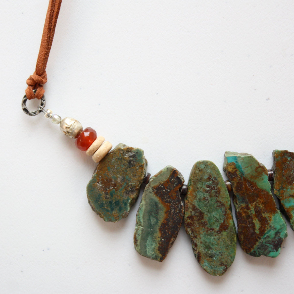 Turquoise Nugget Boho Necklace with Vegan Suede - Made in the USA