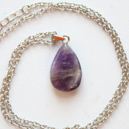 Amethyst Drop Pendant Crystal Necklace - Made in the USA