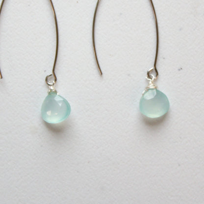 Aqua Teardrop Gemstone Boho Dangle Earrings - Made in the USA