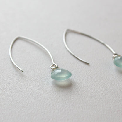 Aqua Teardrop Gemstone Boho Dangle Earrings - Made in the USA