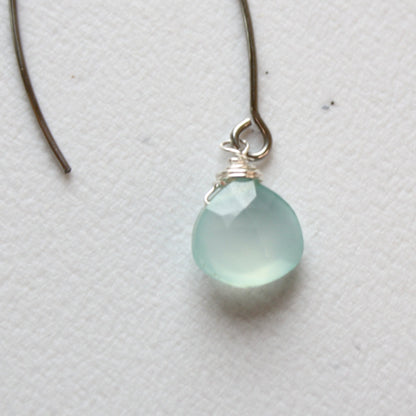 Aqua Teardrop Gemstone Boho Dangle Earrings - Made in the USA