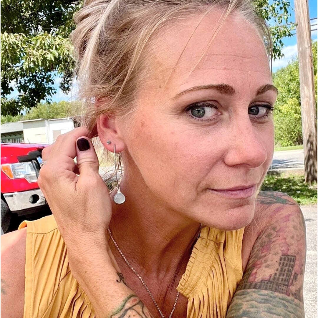 Aqua Teardrop Gemstone Boho Dangle Earrings - Made in the USA