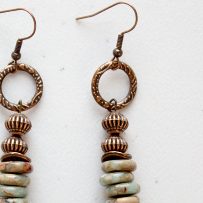 Aqua Terra and Wood Earrings - Made in the USA