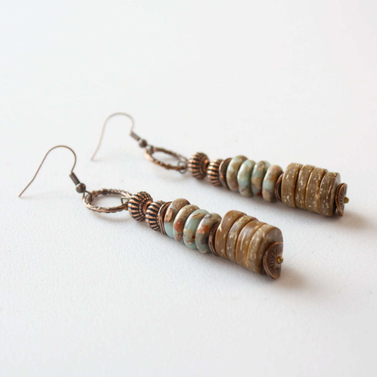 Aqua Terra and Wood Earrings - Made in the USA