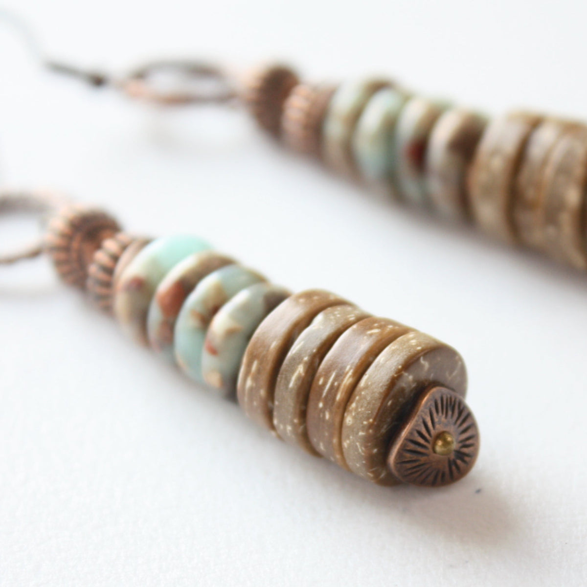 Aqua Terra and Wood Earrings - Made in the USA