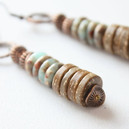 Aqua Terra and Wood Earrings - Made in the USA