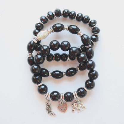 Boho Beaded Stretch Bracelet 3 Piece Set - Black - Made in the USA