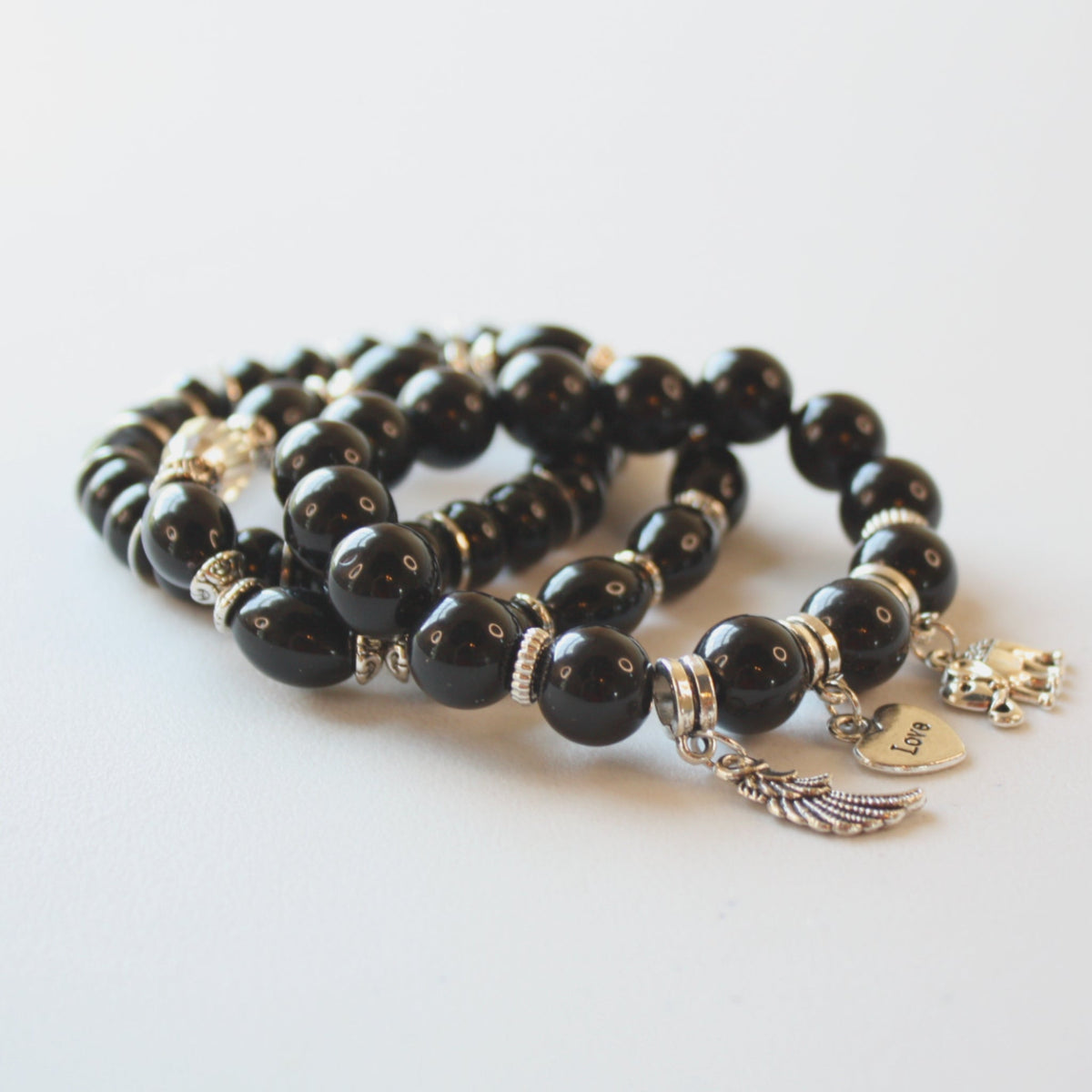 Boho Beaded Stretch Bracelet 3 Piece Set - Black - Made in the USA