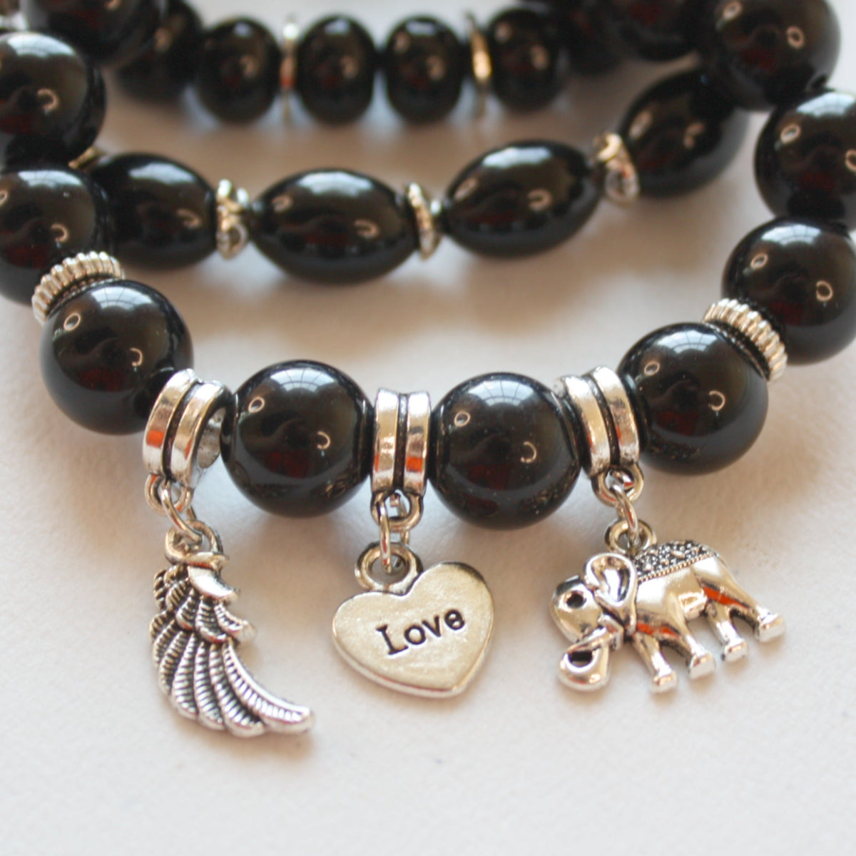 Boho Beaded Stretch Bracelet 3 Piece Set - Black - Made in the USA