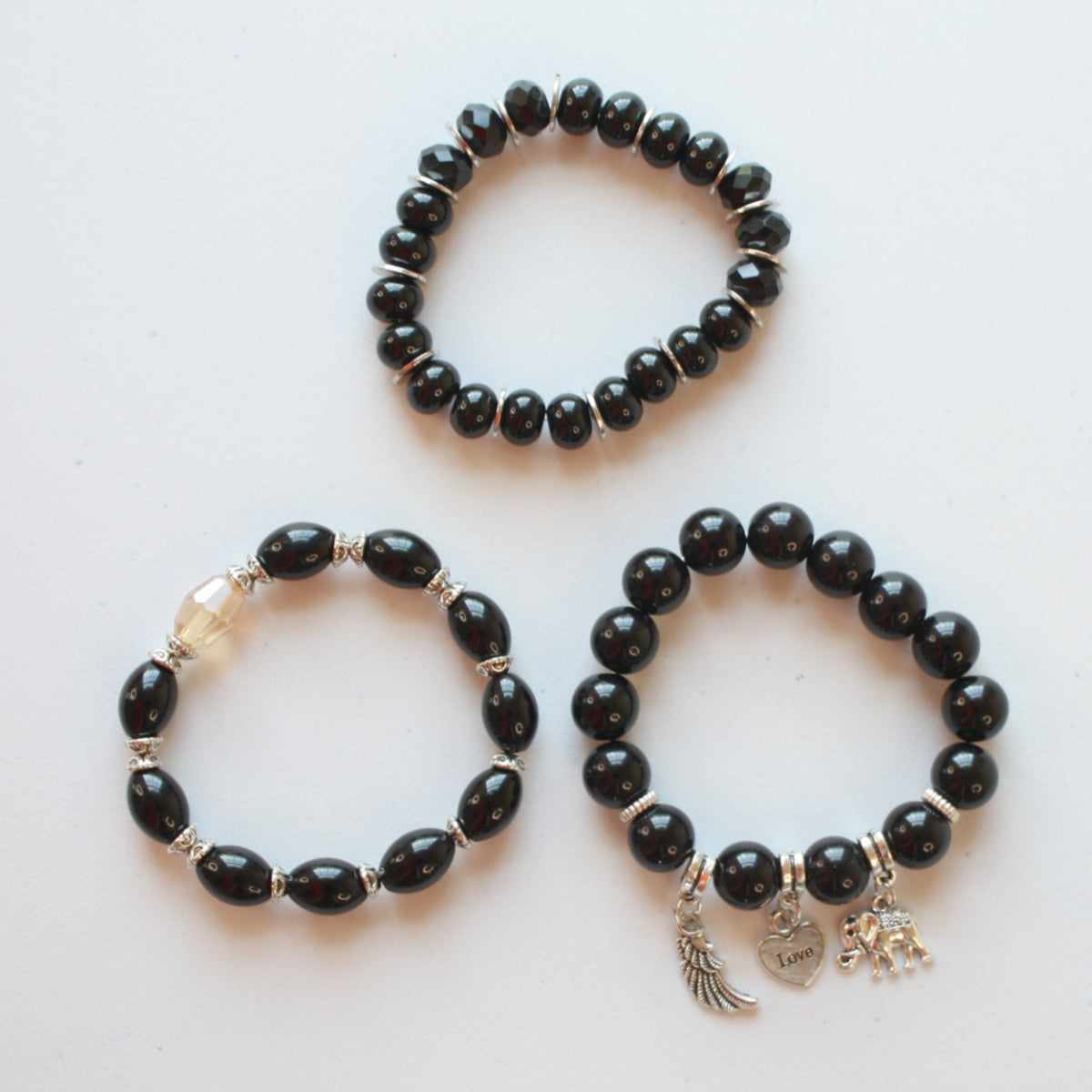 Boho Beaded Stretch Bracelet 3 Piece Set - Black - Made in the USA