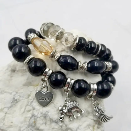Boho Beaded Stretch Bracelet 3 Piece Set - Black - Made in the USA