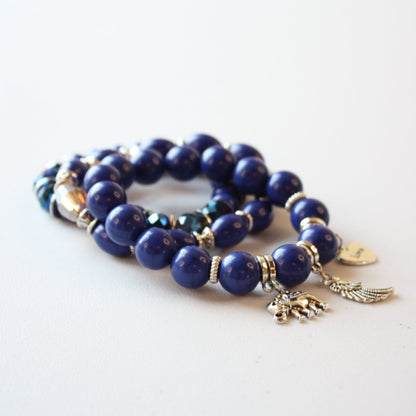Boho Beaded Stretch Bracelet 3 Piece Set - Blue - Made in the USA