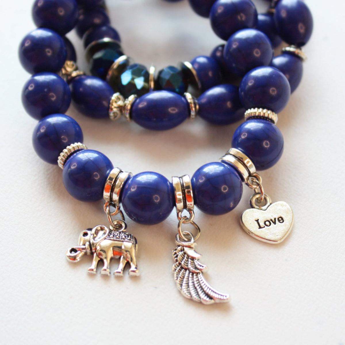 Boho Beaded Stretch Bracelet 3 Piece Set - Blue - Made in the USA