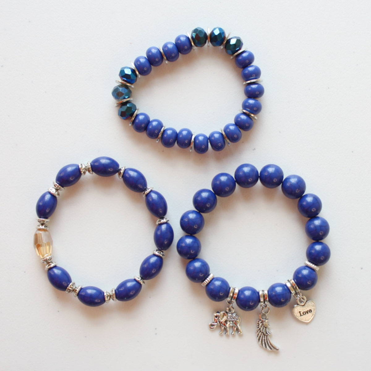 Boho Beaded Stretch Bracelet 3 Piece Set - Blue - Made in the USA