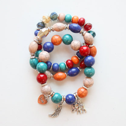 Boho Beaded Stretch Bracelet 3 Piece Set - Rainbow - Made in the USA