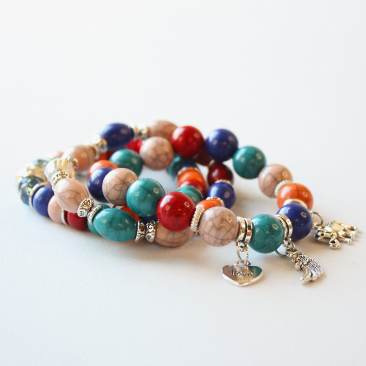 Boho Beaded Stretch Bracelet 3 Piece Set - Rainbow - Made in the USA