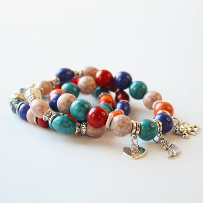 Boho Beaded Stretch Bracelet 3 Piece Set - Rainbow - Made in the USA
