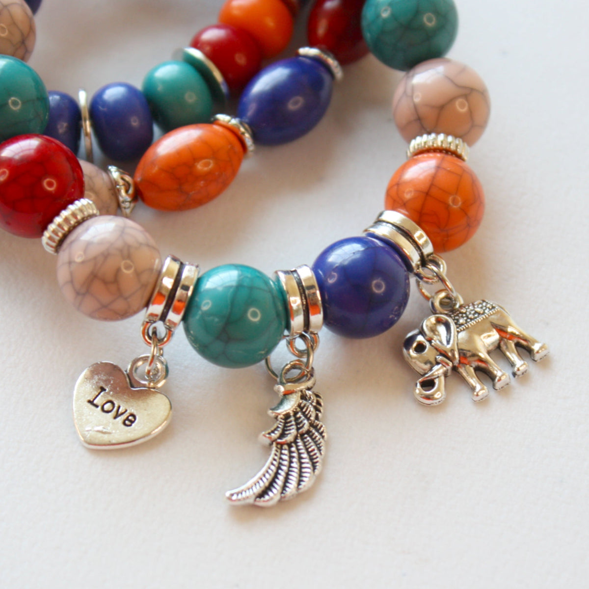 Boho Beaded Stretch Bracelet 3 Piece Set - Rainbow - Made in the USA