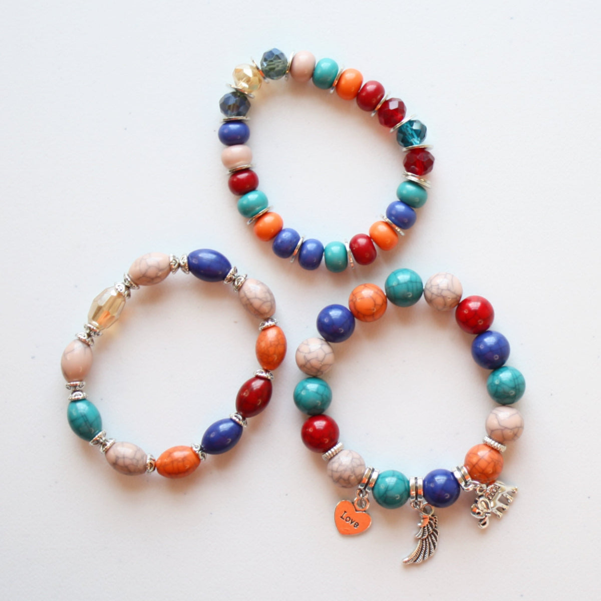 Boho Beaded Stretch Bracelet 3 Piece Set - Rainbow - Made in the USA