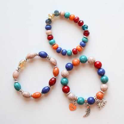 Boho Beaded Stretch Bracelet 3 Piece Set - Rainbow - Made in the USA