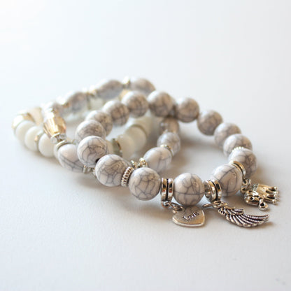 Boho Beaded Stretch Bracelet 3 Piece Set - White - Made in the USA