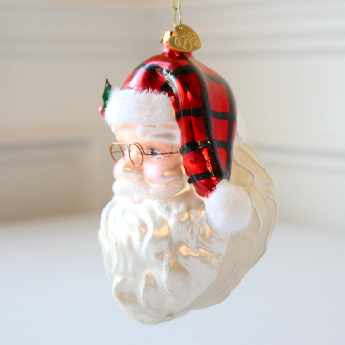 Cheerful Santa Glass Christmas Ornaments - Made in the USA