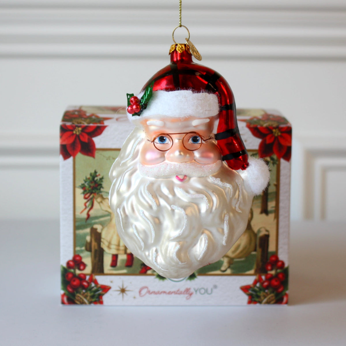Cheerful Santa Glass Christmas Ornaments - Made in the USA