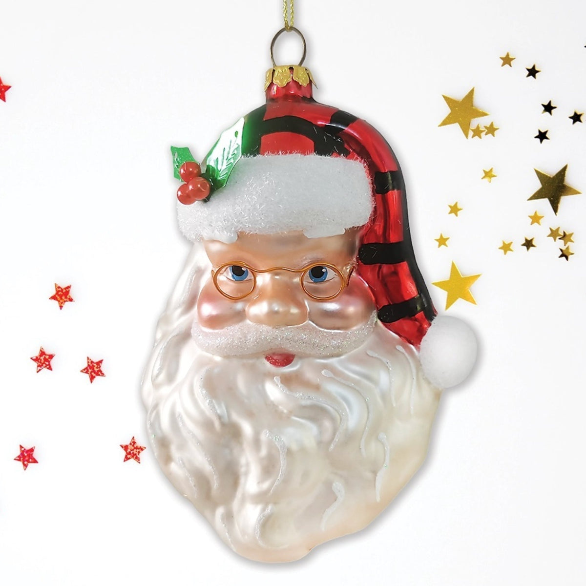 Cheerful Santa Glass Christmas Ornaments - Made in the USA