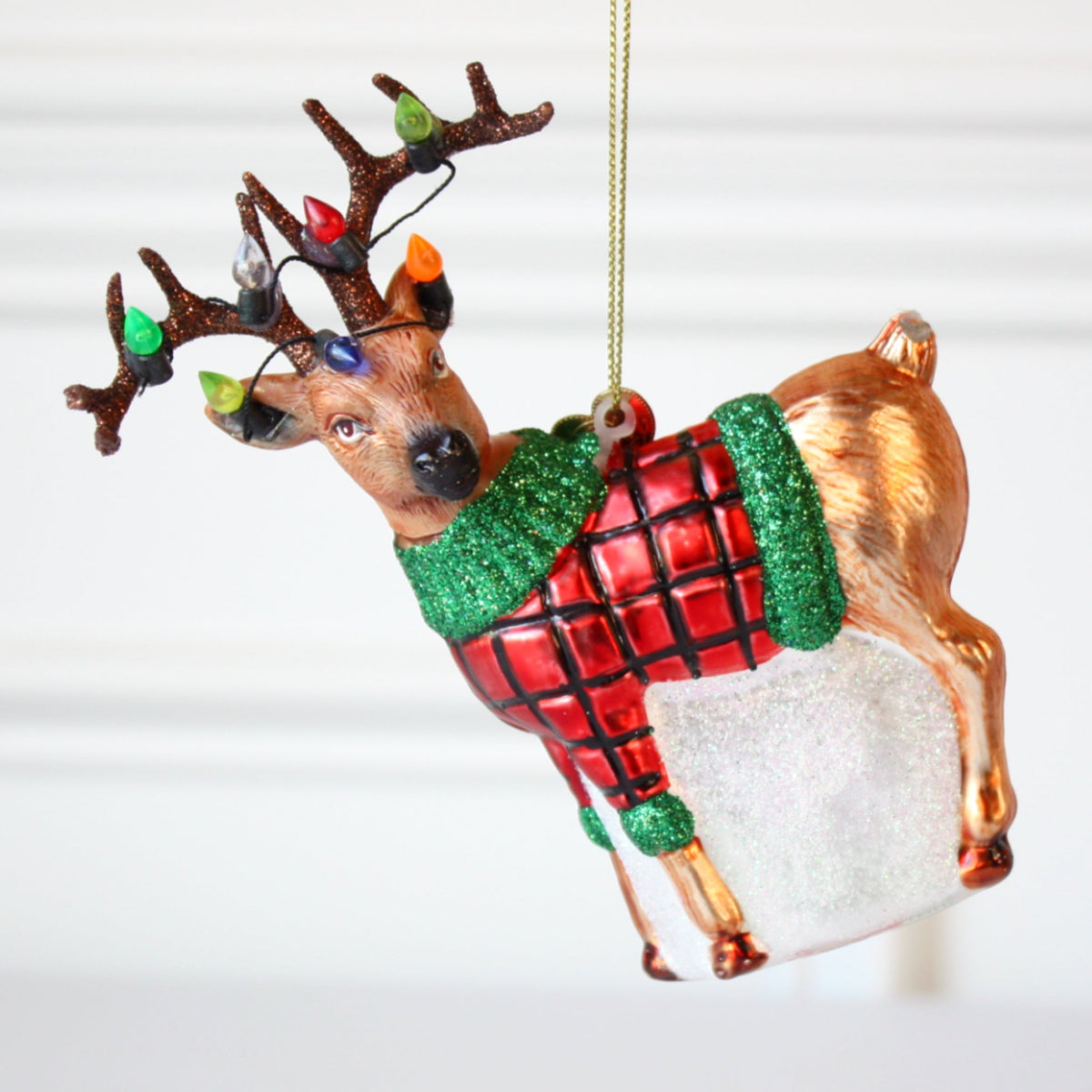 Festive Reindeer Glass Christmas Ornaments - Made in the USA