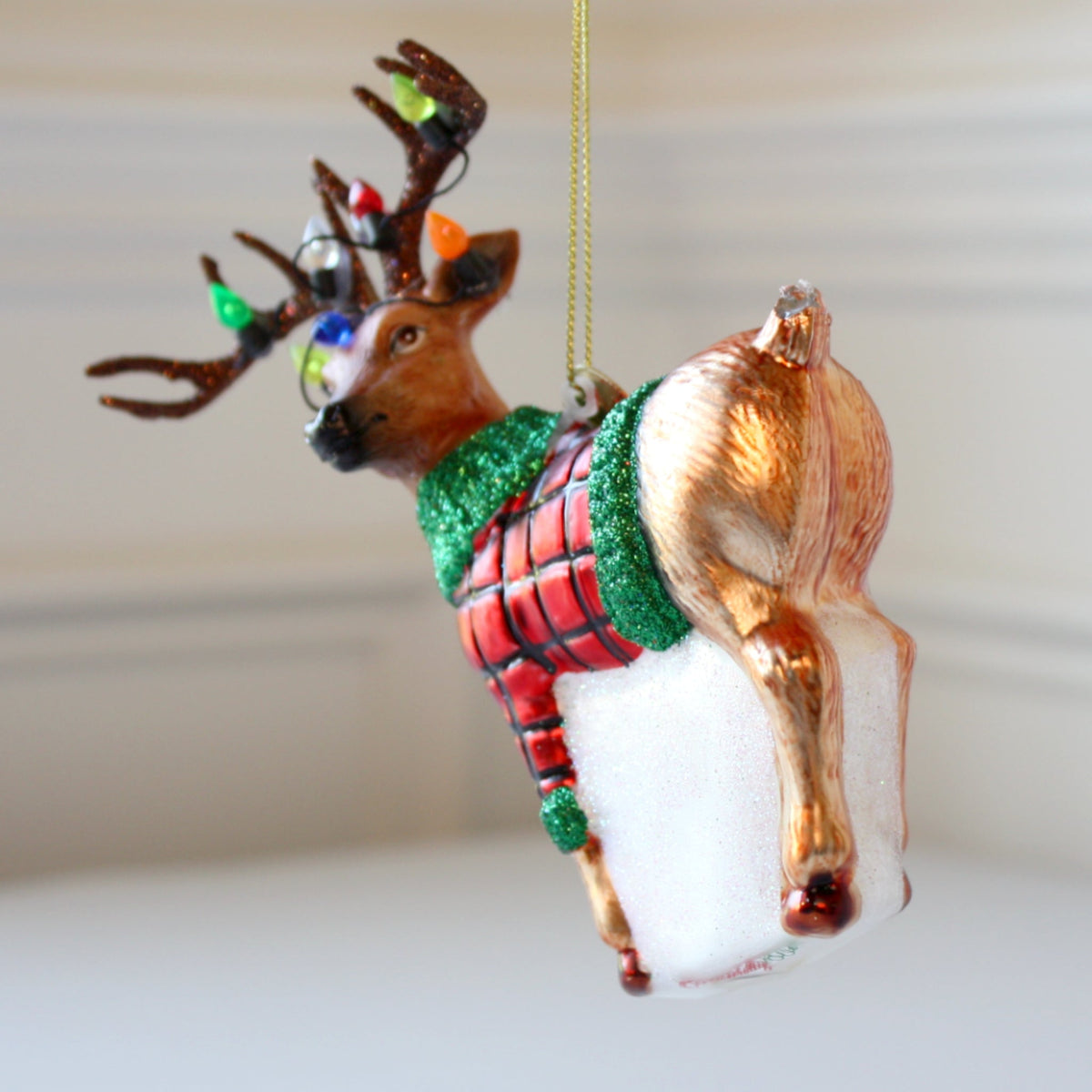 Festive Reindeer Glass Christmas Ornaments - Made in the USA