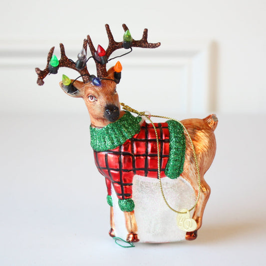 Festive Reindeer Glass Christmas Ornaments - Made in the USA