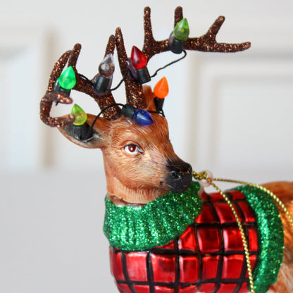 Festive Reindeer Glass Christmas Ornaments - Made in the USA