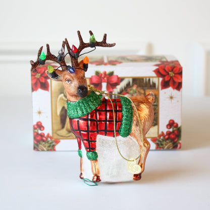 Festive Reindeer Glass Christmas Ornaments - Made in the USA