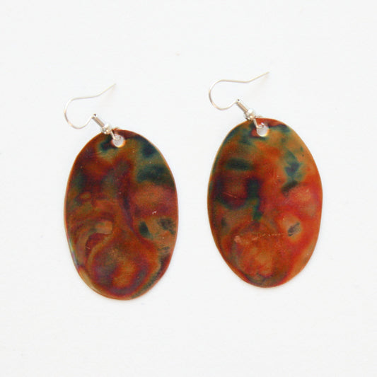 Flame Paint Copper Boho Oval Earrings - Made in the USA