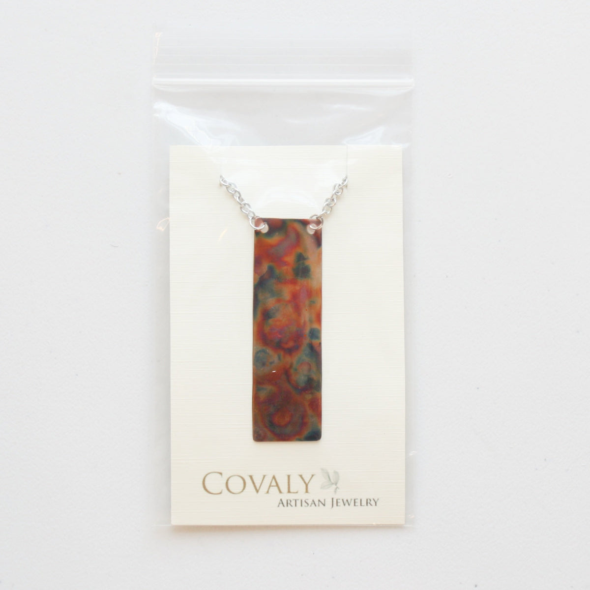 Flame Paint Copper Boho Rectangle Necklace - Made in the USA