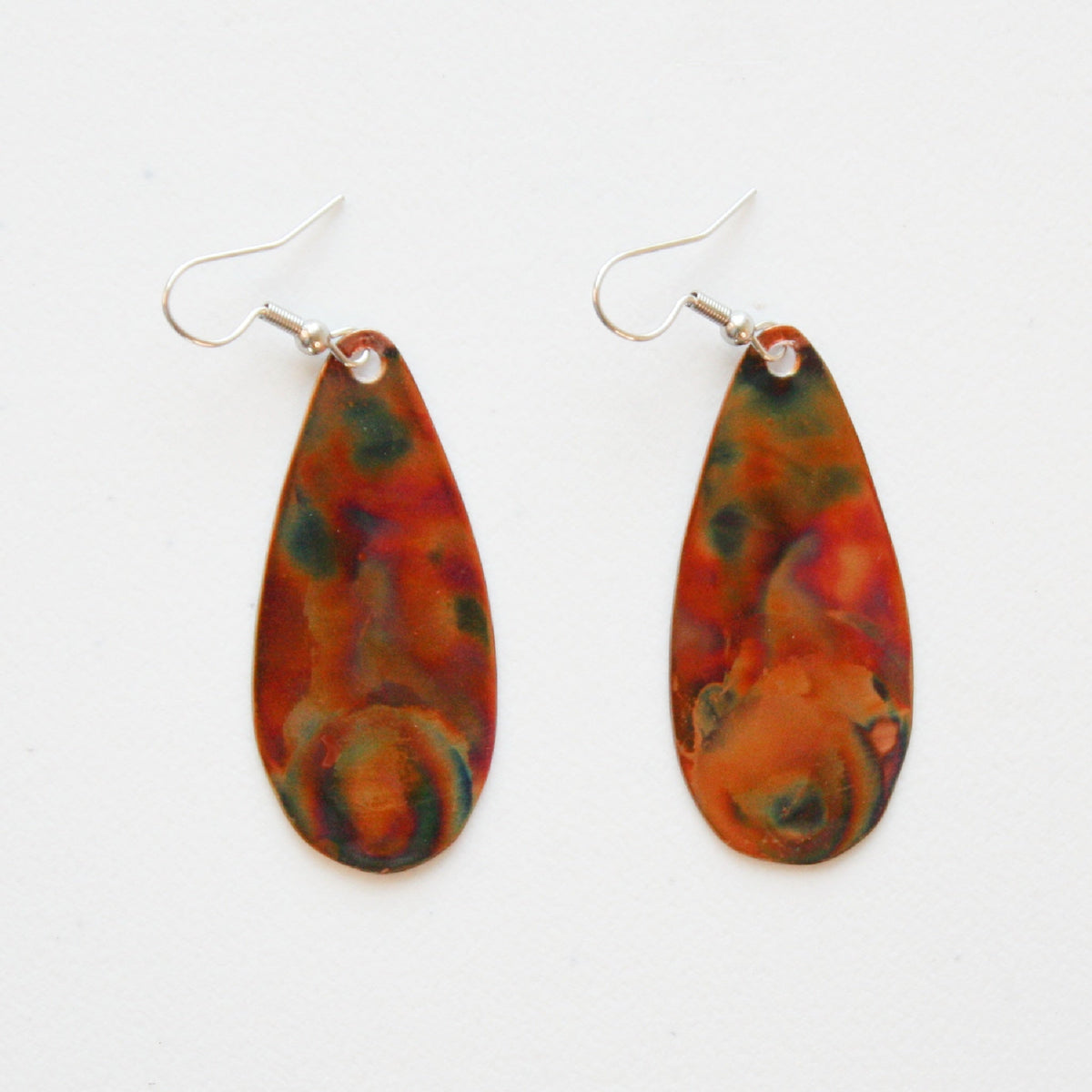 Flame Paint Copper Boho Teardrop Earrings - Made in the USA