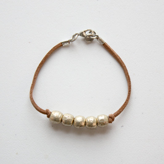 Gold Bead Boho Bracelet with Vegan Suede - Made in the USA