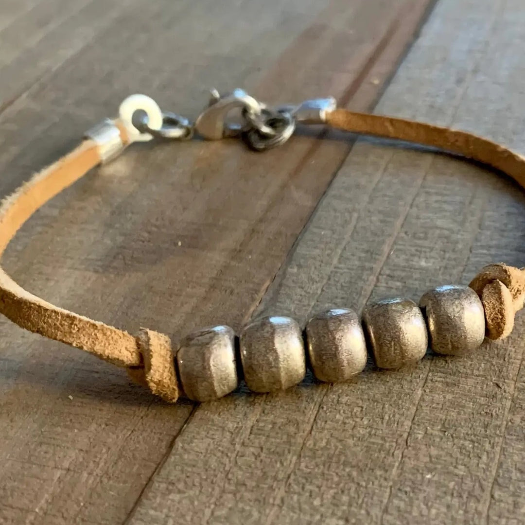 Gold Bead Boho Bracelet with Vegan Suede - Made in the USA