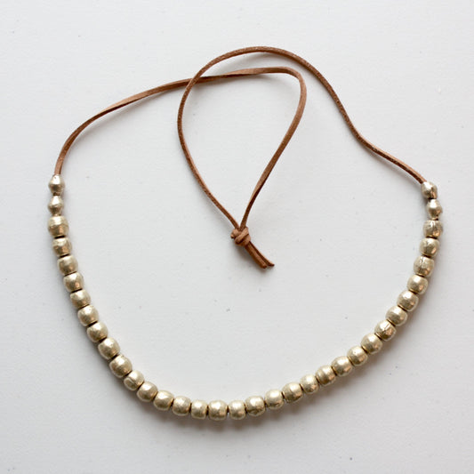Gold Bead Boho Necklace with Vegan Suede - Made in the USA