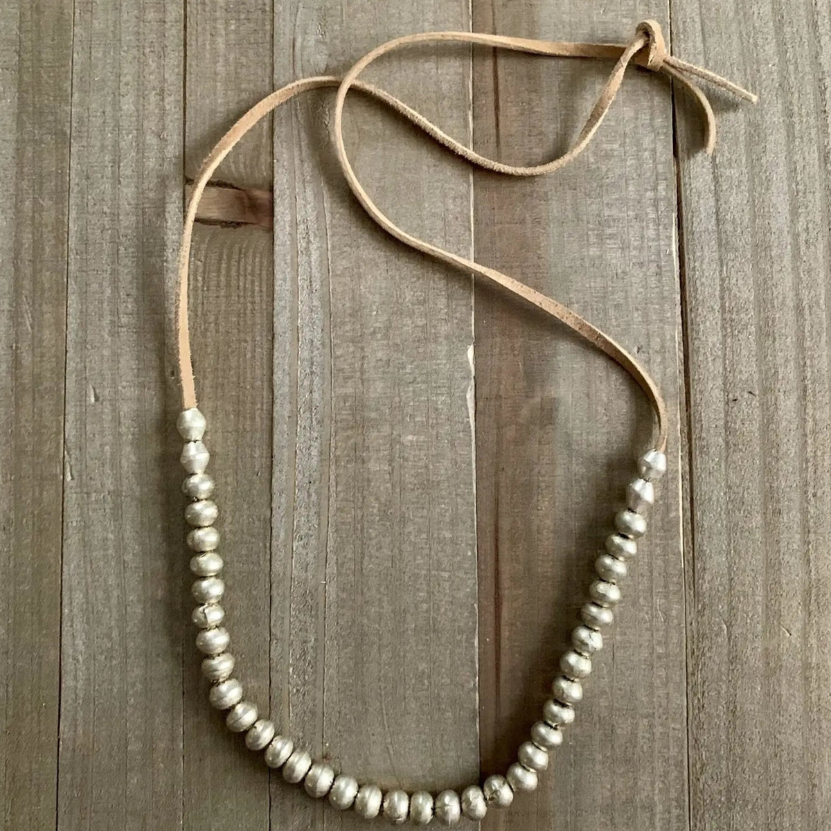 Gold Bead Boho Necklace with Vegan Suede - Made in the USA