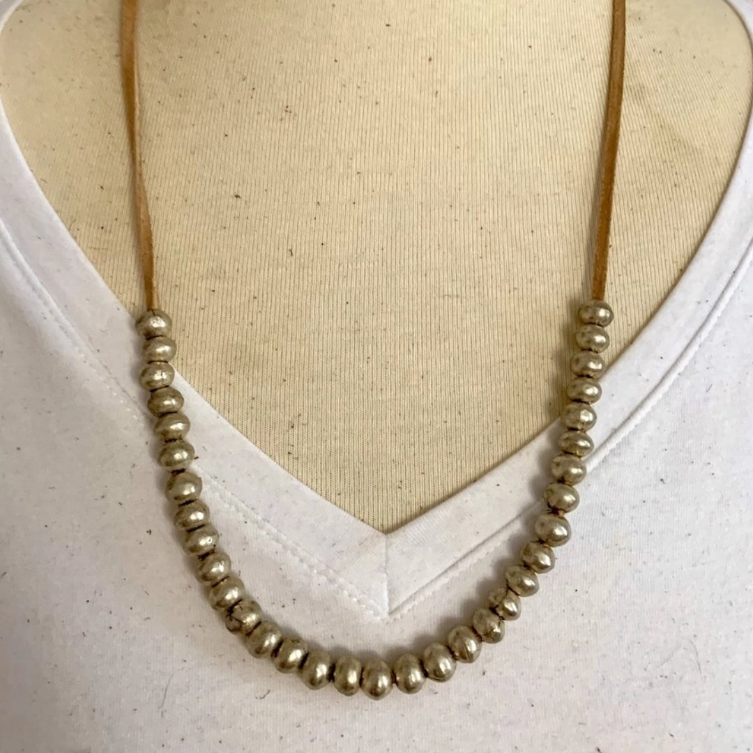 Gold Bead Boho Necklace with Vegan Suede - Made in the USA