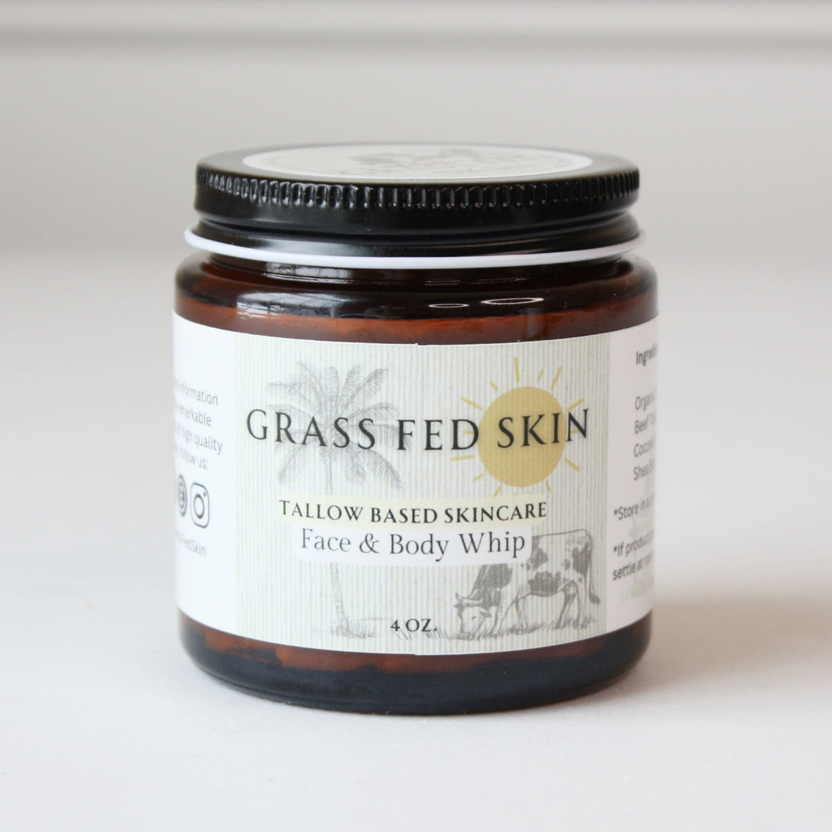 Grass Fed Skin Tallow Face and Body Whip - Made in the USA